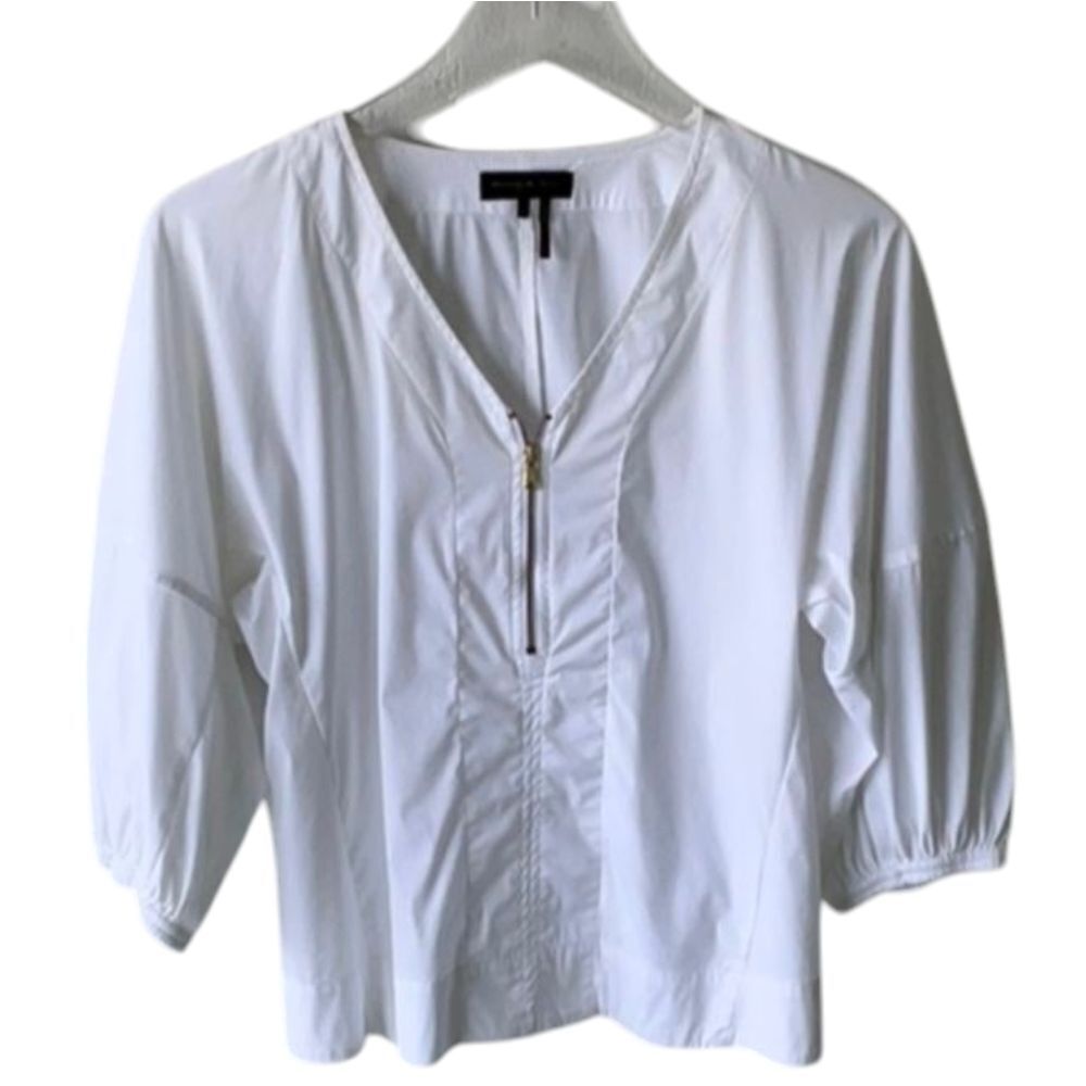 DONNA KARAN White Zippered Women's Top